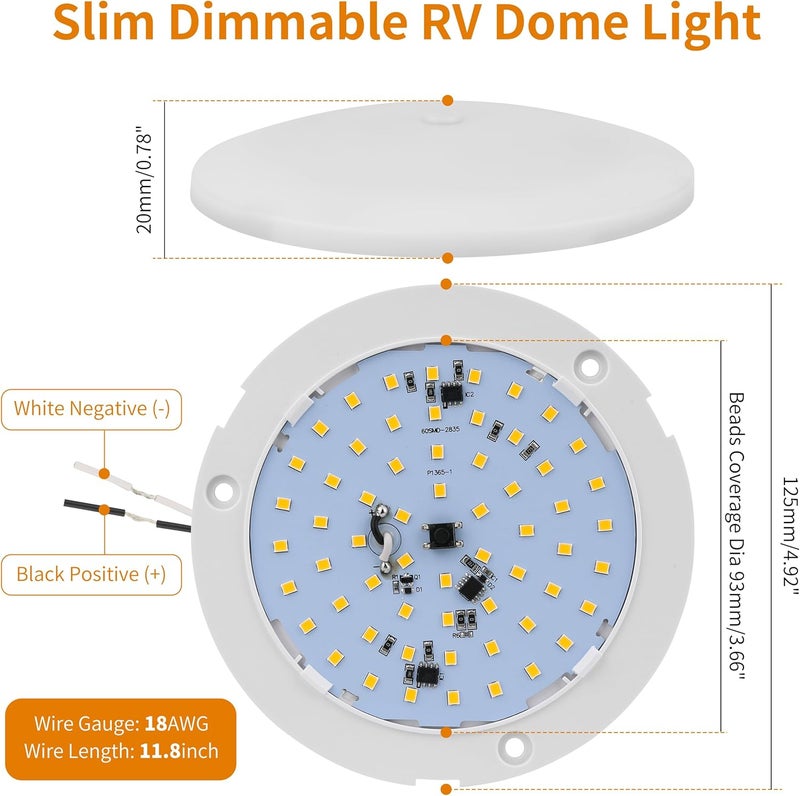 RVZONE RV Lights Interior, 5 Inch RV LED Ceiling Puck Light Dimmable 12 Volt LED Lights, 12V RV Puck Lights Led 4.5W Milky Frosted RV Ceiling Dome Light for Camper Van Trailer Boat - Image 2